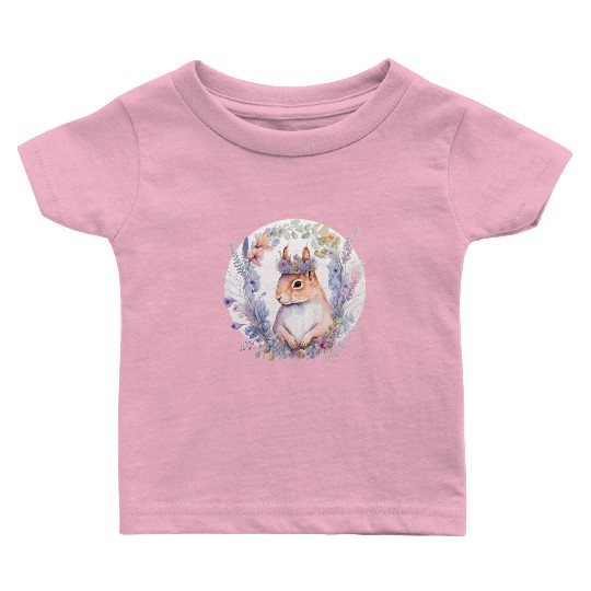 Cute Squirrel Flower Crown Animal Lovers Baby T Shirts