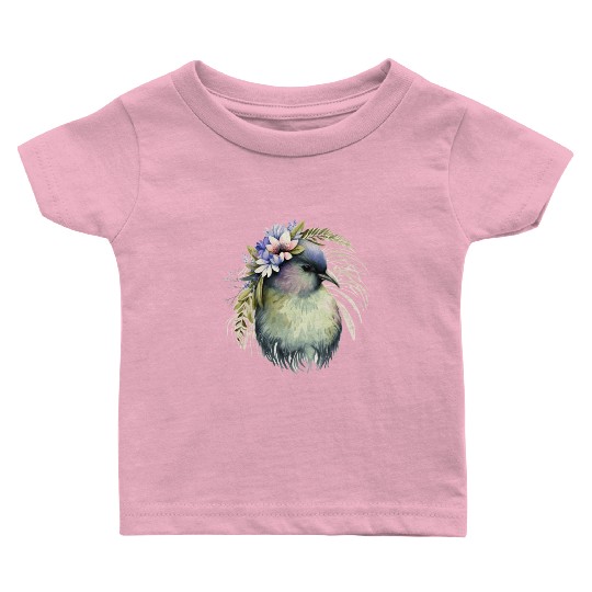 Cute Kiwi Bird Flower Crown Floral Exotic Birds Baby T Shirts