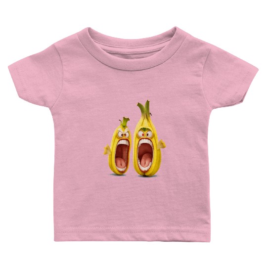 Two bananas with angry face screaming cartoon Baby T Shirts