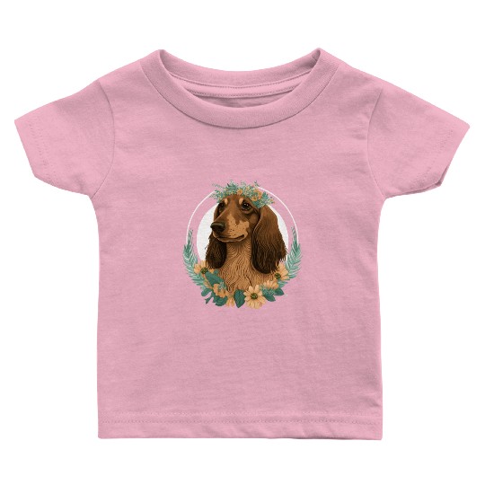 Cute Dachshund Flower Crown Pet Dog Breed Floral P Baby T Shirts