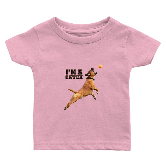 Big Dog Bull Mastiff Catching a Ball, I'm a Catch Baby T Shirts