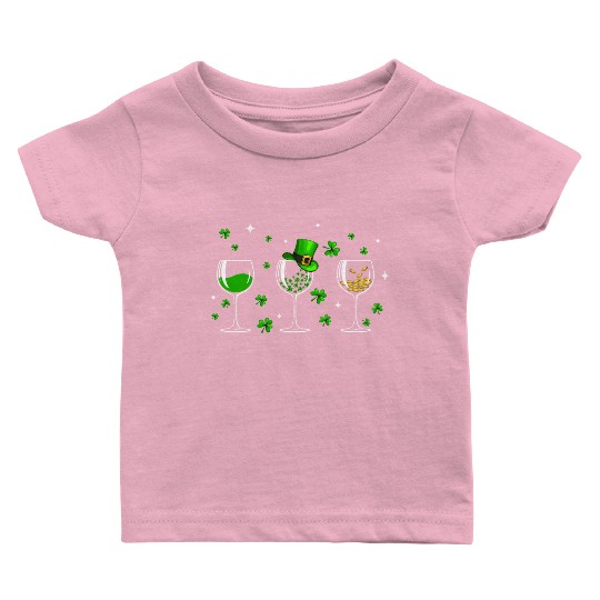 Three Wine Glasses Clover Shamrock St Patrick Day Baby T Shirts
