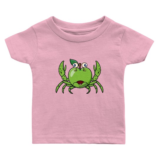 Green Apple On A Crabby Fish Creature Baby T Shirts
