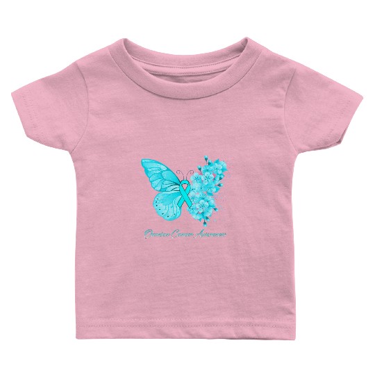 Ovarian Cancer Awareness Ribbon Teal Ovarian Cance Baby T Shirts
