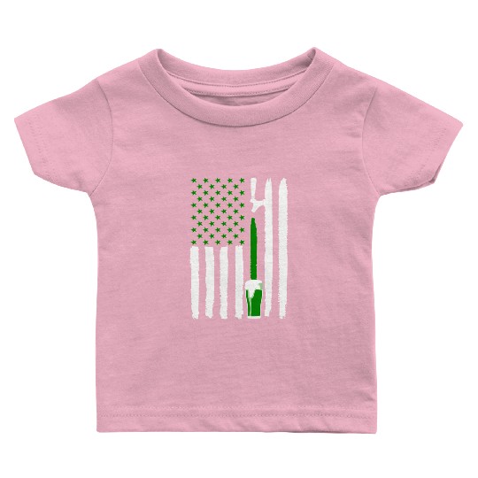 Green St PatricDay Beer American Flag Patriotic Ir Baby T Shirts