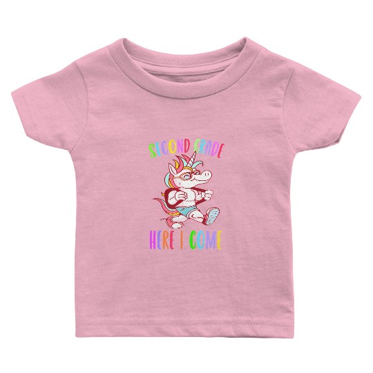Second Grade Here I Come Unicorn Rainbow Back to S Baby T Shirts