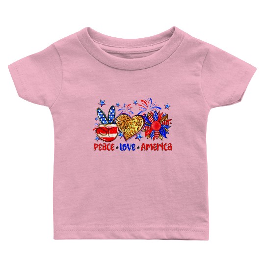Peace Love America US Flag Fourth Wo 4th Of July P Baby T Shirts