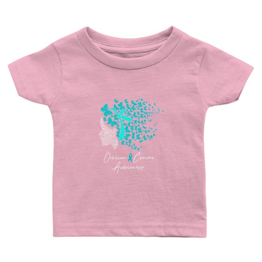 Ovarian Cancer Awareness Teal Butterflies Baby T Shirts
