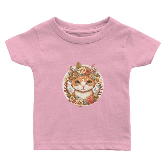 Cottagecore Cute Baby Cat Kitten Flower Baby T Shirts