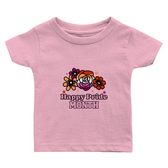 LGBTQ Lesbian Flag Flowers, Happy Pride Month Baby T Shirts