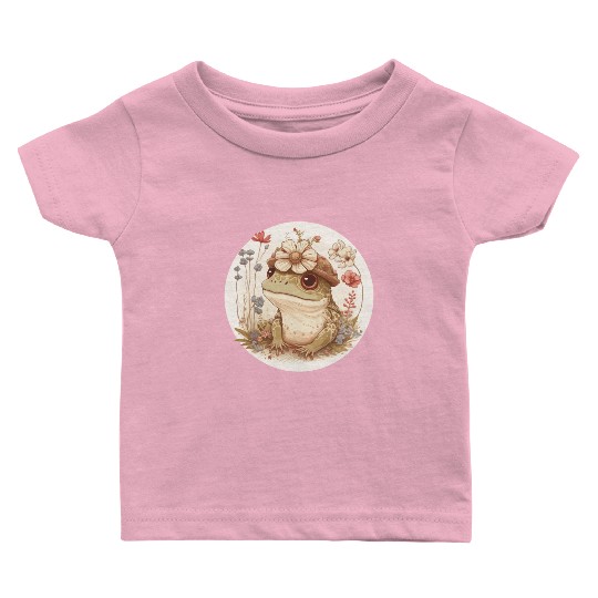 Cottagecore Cute Frog Toad Flower Crown Dark Acade Baby T Shirts