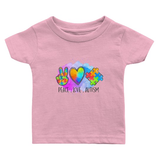 Peace Love Autism Super Cute Puzzle Pieces Autism Baby T Shirts