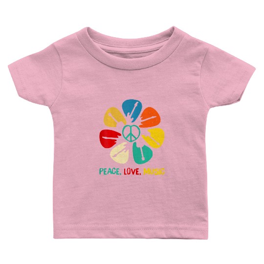 Peace Love Music Guitar Flower Rock And Roll Baby T Shirts