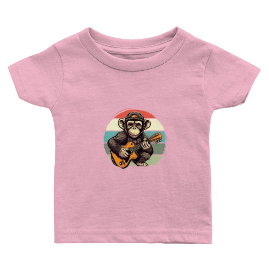 Monkey Chimpanzee Playing Acousitc Rock Guitar Baby T Shirts