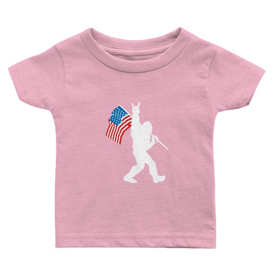 Bigfoot Rock And Roll Usa Flag For Sasquatch Baby T Shirts