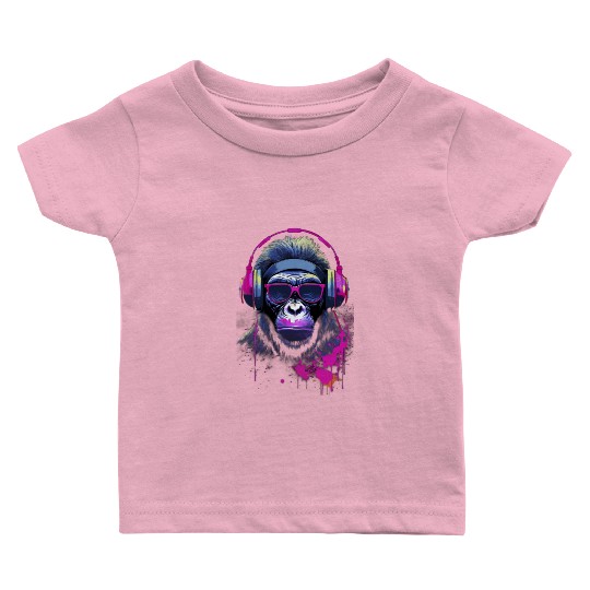 Graffiti Inspired Chimpanzee Ink & Paint Splatters Baby T Shirts