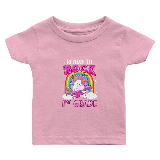 Rocking 1St Grade Electric Guitar Unicorn Rainbow Baby T Shirts