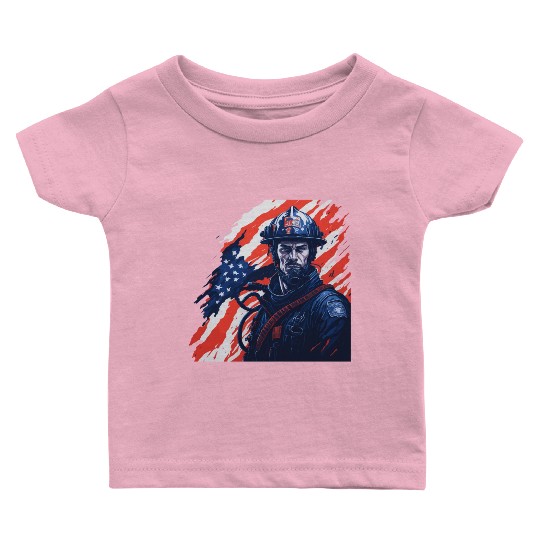 Firefighter USA Flag Design Baby T Shirts