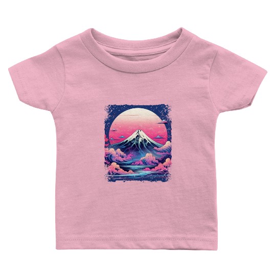 Vaporwave Volcano Aesthetic Japan Sight Mount Fuji Baby T Shirts