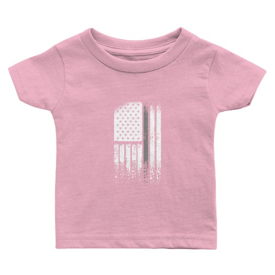 Correctional Officer - Us Flag Thin Silver Line Baby T Shirts