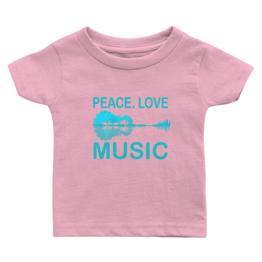 Peace Love Music Guitar Lake Shadow Hippie Baby T Shirts