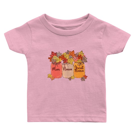 Mom Nana Great Nana Flowers Jars Autumn Baby T Shirts