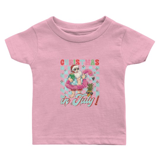 Christmas In July Groovy Santa Flamingo Float Baby T Shirts