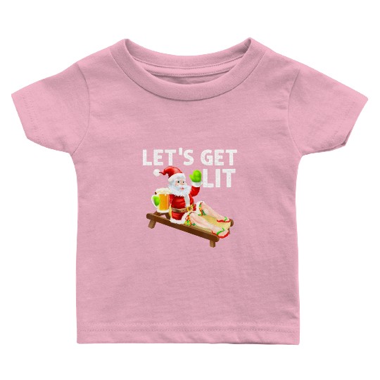 Lets Get Lit Santa Funny Christmas In July Santa Baby T Shirts