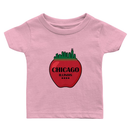 Chicago illinois state city skyline on apple Baby T Shirts