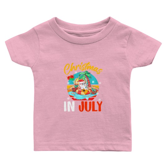 Christmas In July Hawaiian Santa Relaxing On Baby T Shirts