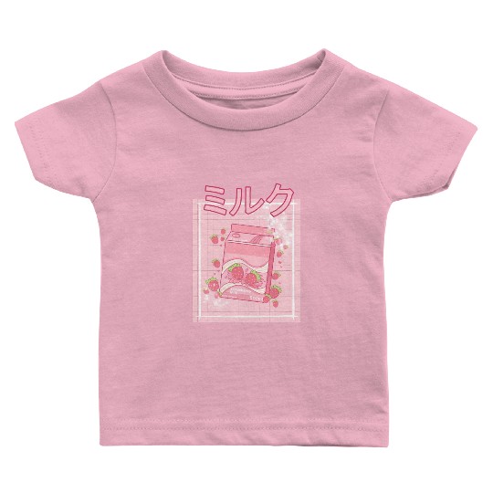 90S Japanese aii Strawberry Milk Shake Carton Baby T Shirts