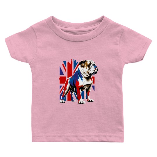 British Bulldog With Union Jack Flag King Charles Baby T Shirts