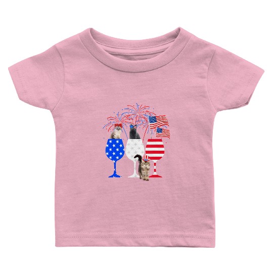 Cat 4Th Of July Red White Blue Wine Baby T Shirts