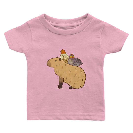 Adorable Capybara With Chicken Friends Baby T Shirts