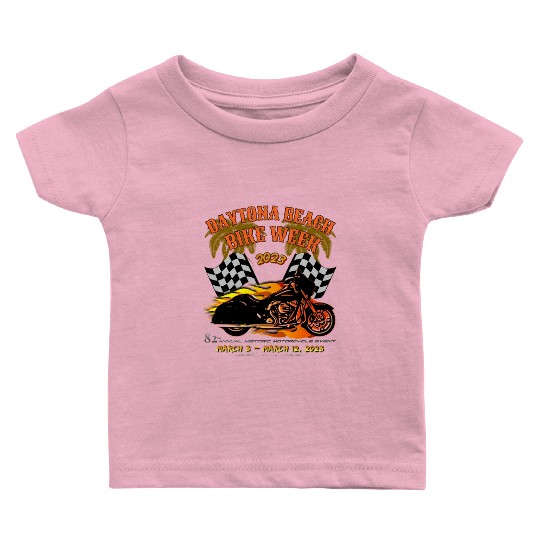 Daytona Beach Bike Week 2023 Checkered Flag Front Baby T Shirts