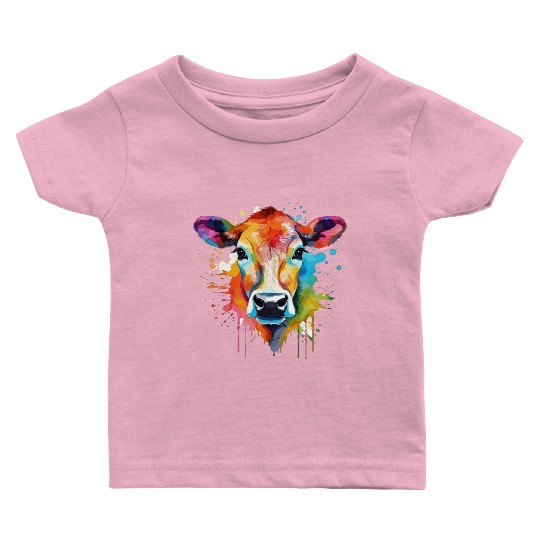 Serene Pasture - Watercolor Style Cow Art Baby T Shirts