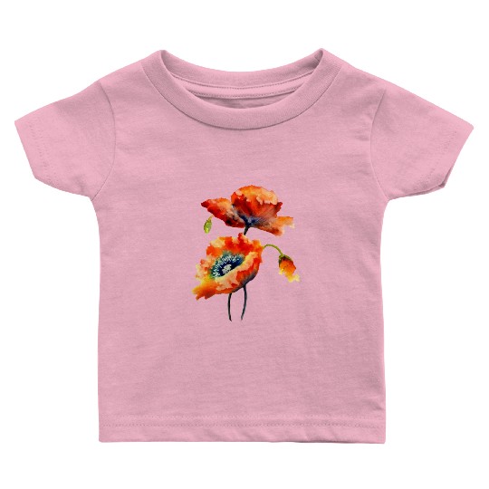 RED POPPIES Baby T Shirts, WATERCOLOR RED POPPIES TOP