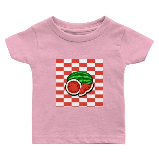 Watermelon on Watermelon Pink Background Baby T Shirts
