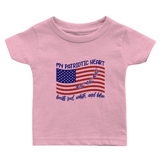 My patriotic heart beats red white and blue Baby T Shirts