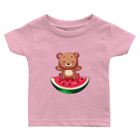 Bear Sits on Watermelon - Cute Nature Design Baby T Shirts