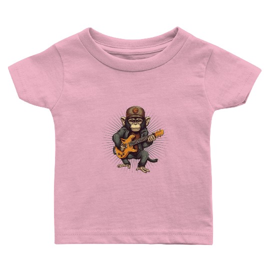Monkey Chimpanzee Playing Acousitc Rock Guitar Baby T Shirts