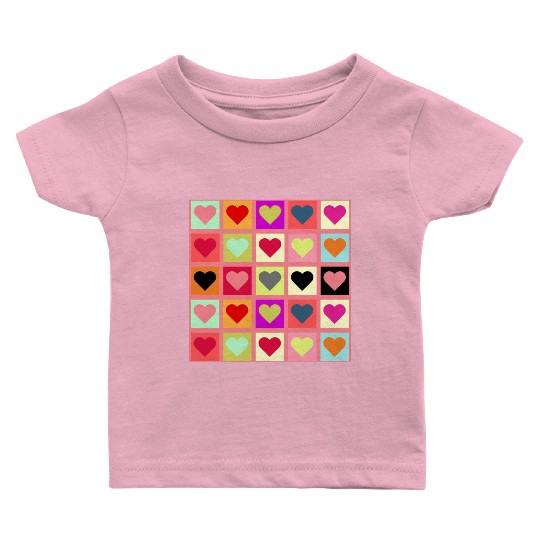 Colorful Retro Vintage Checkered Heart Y2K Pattern Baby T Shirts