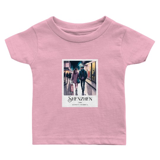 Loving couple walking in streets of Shenzhen China Baby T Shirts