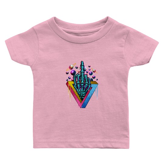 Trippy skeleton middle finger Baby T Shirts