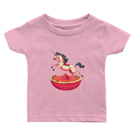 Unicorn with Watermelon and Dragonfruit - Tropical Baby T Shirts