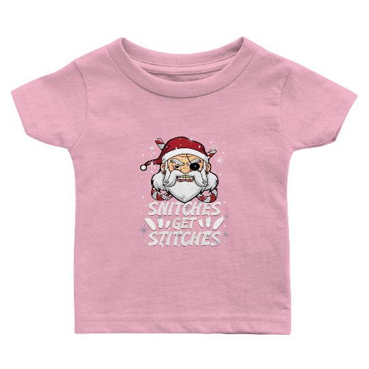 Snitches Get Stitches Santa Hat Funny Santa Pirate Baby T Shirts