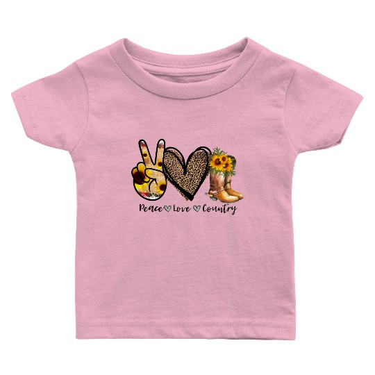 Sunflower Peace Love Country Cowgirl Midwest Boot Baby T Shirts