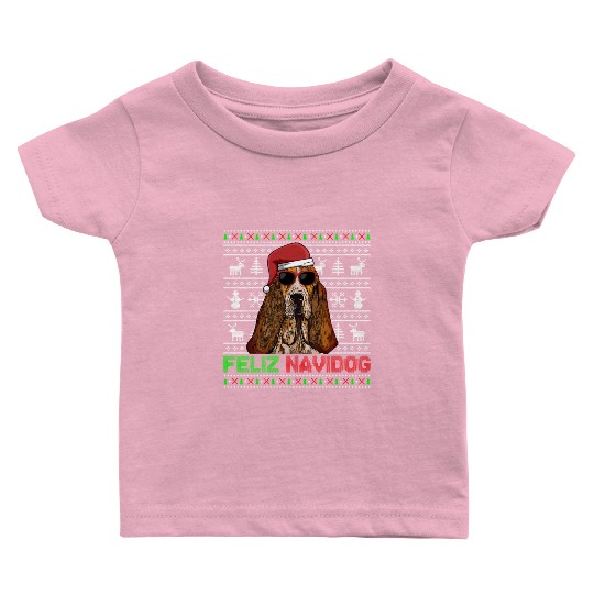 Basset Hound Dog Feliz Navidog Baby T Shirts