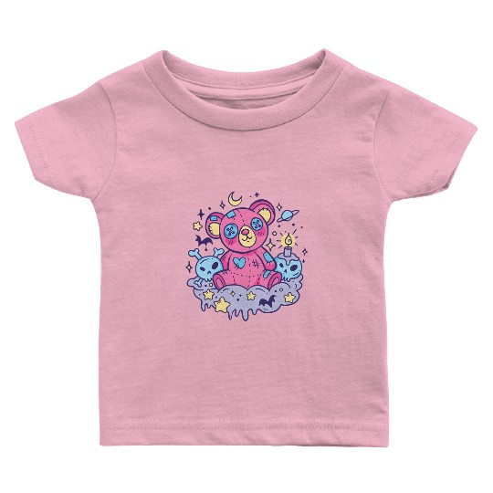 Yami Kawaii Creepy Teddy Bear With Skulls Baby T Shirts