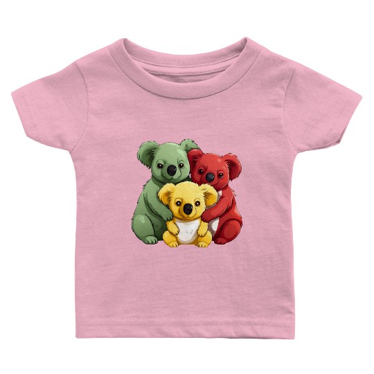 Colorful Koala Family, Red, Yellow and Green Baby T Shirts